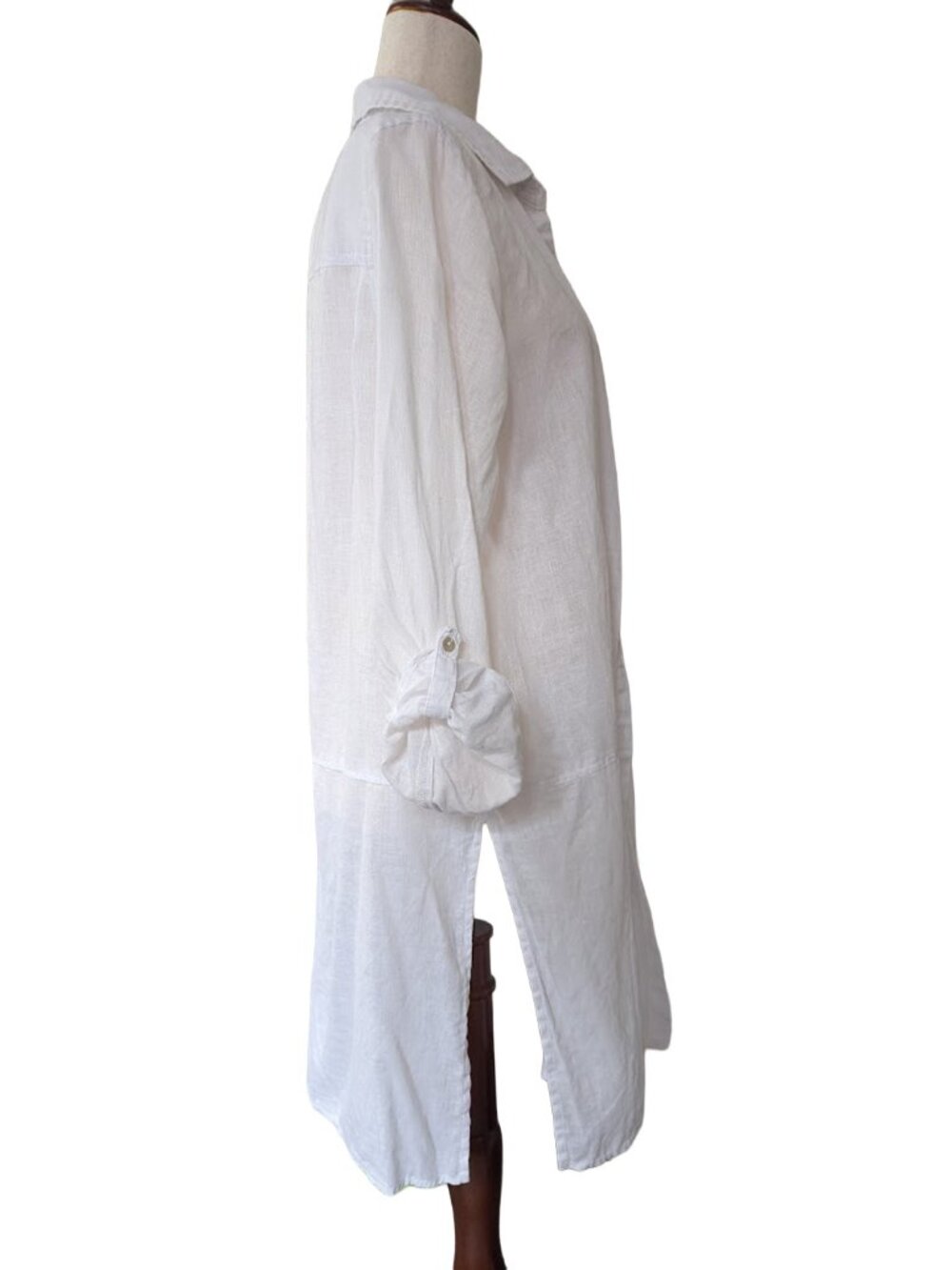 Tahari 100% Linen Button Down White Tunic - Picture 5 of 11